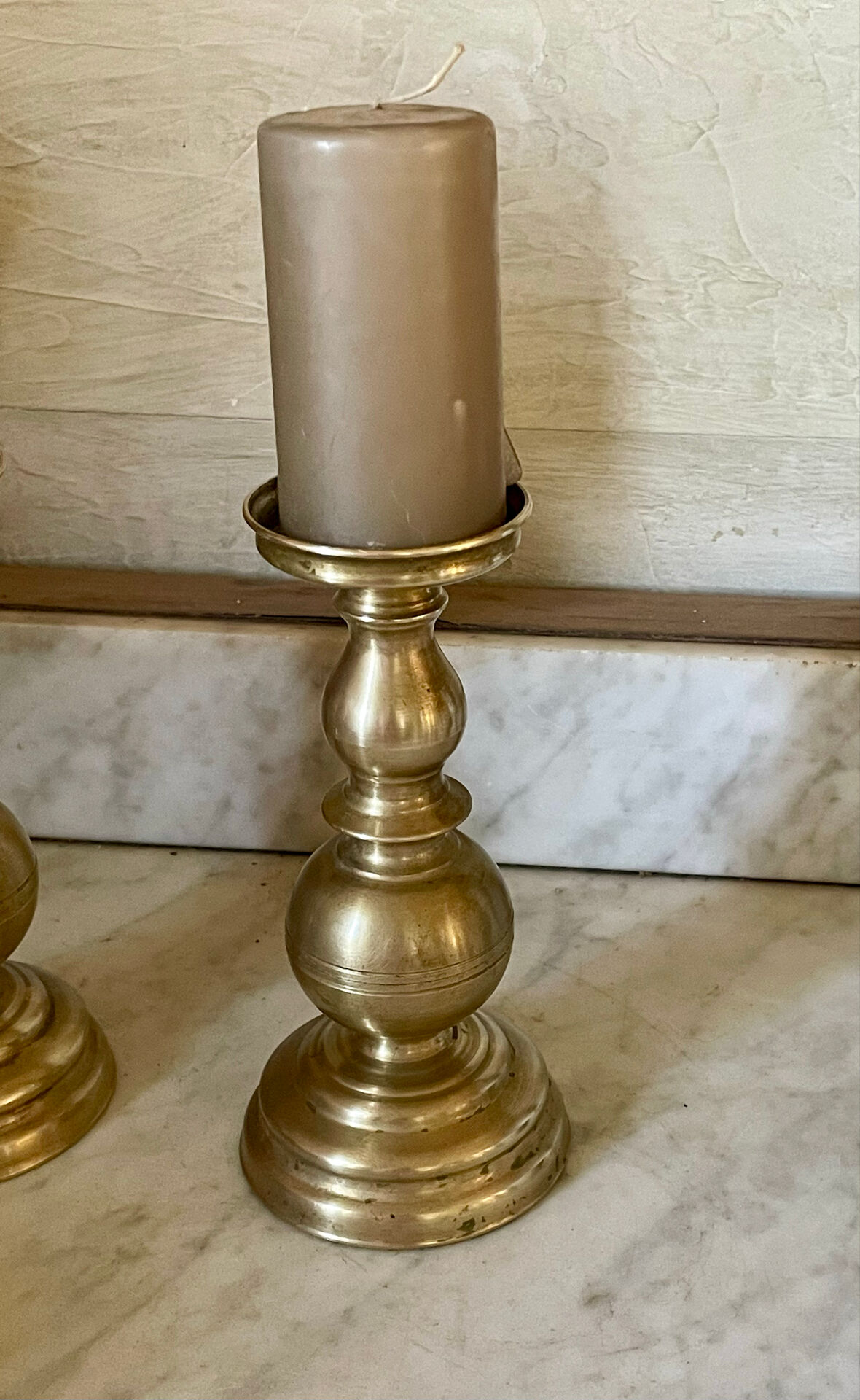 Pair of solid brass candlesticks from the 19th century.