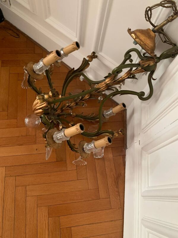 Lustre en cristal doré et vert