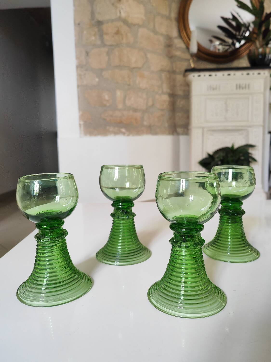 4 Roemer crystal glasses, 19th century
