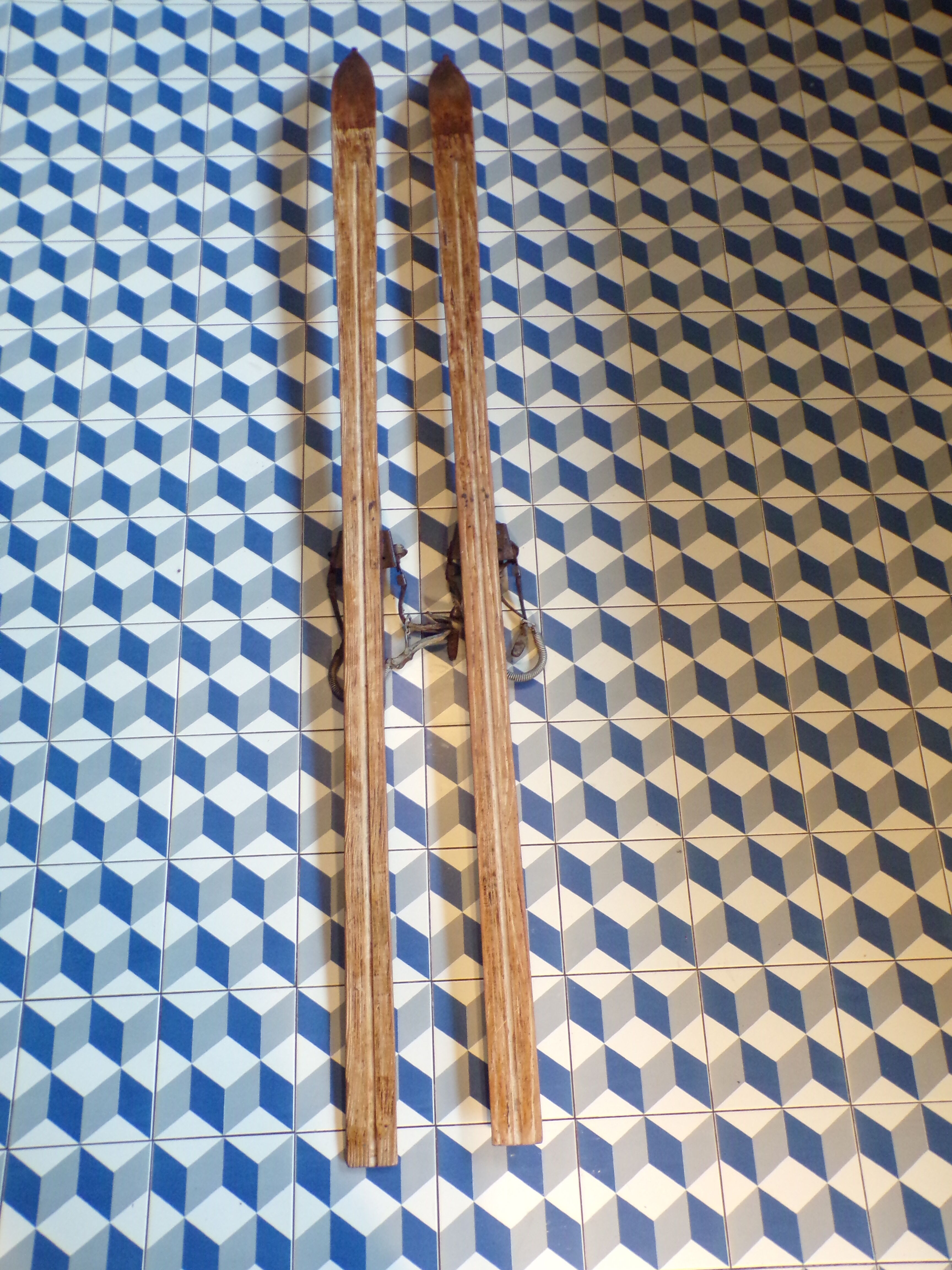 Pair of vintage wooden skis