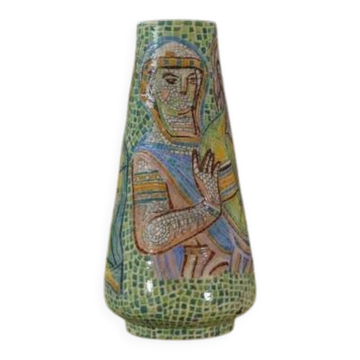Colorful Italian ceramic mosaic pattern vase, 1960s