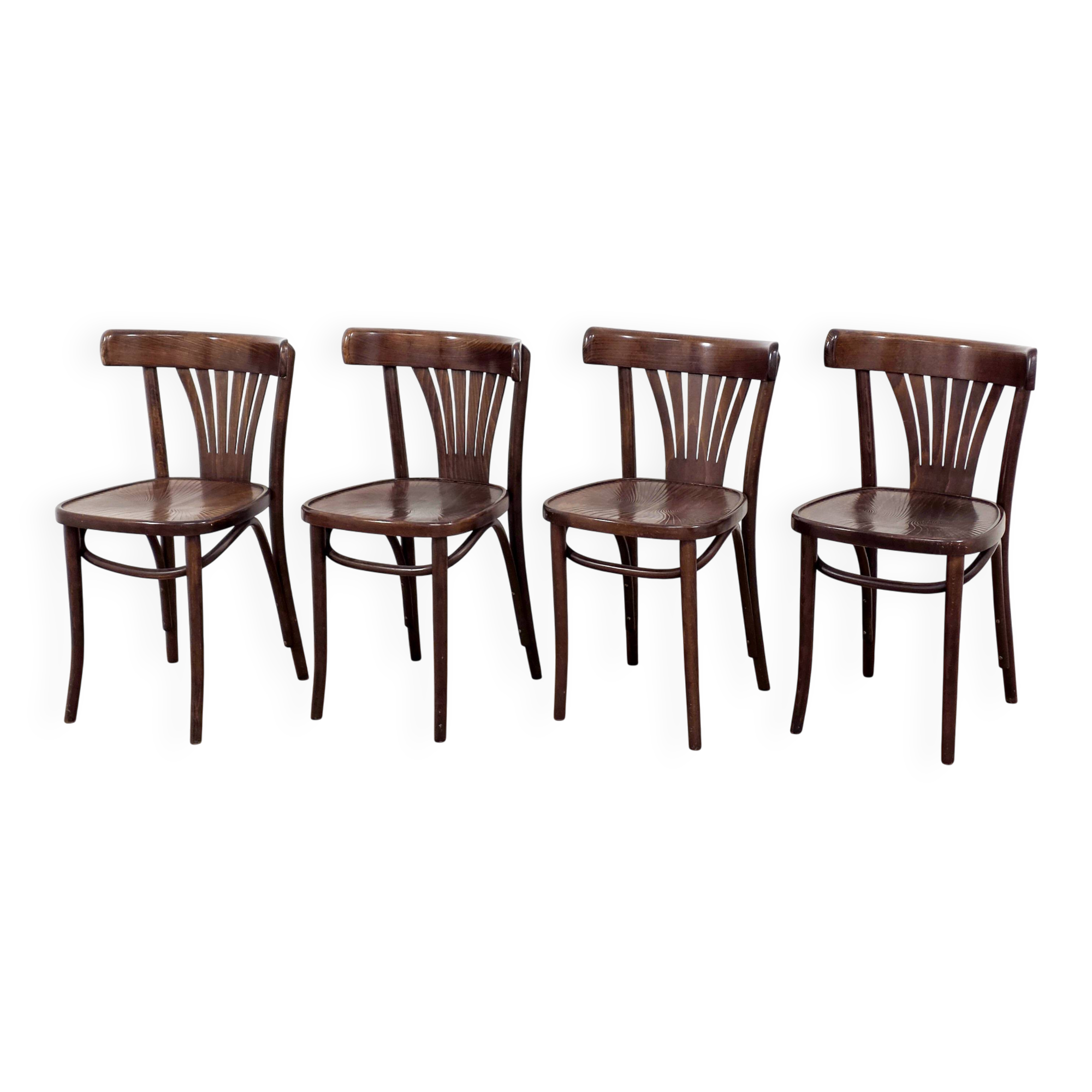 Set of 4 solid wood bistro chairs from the 1970s