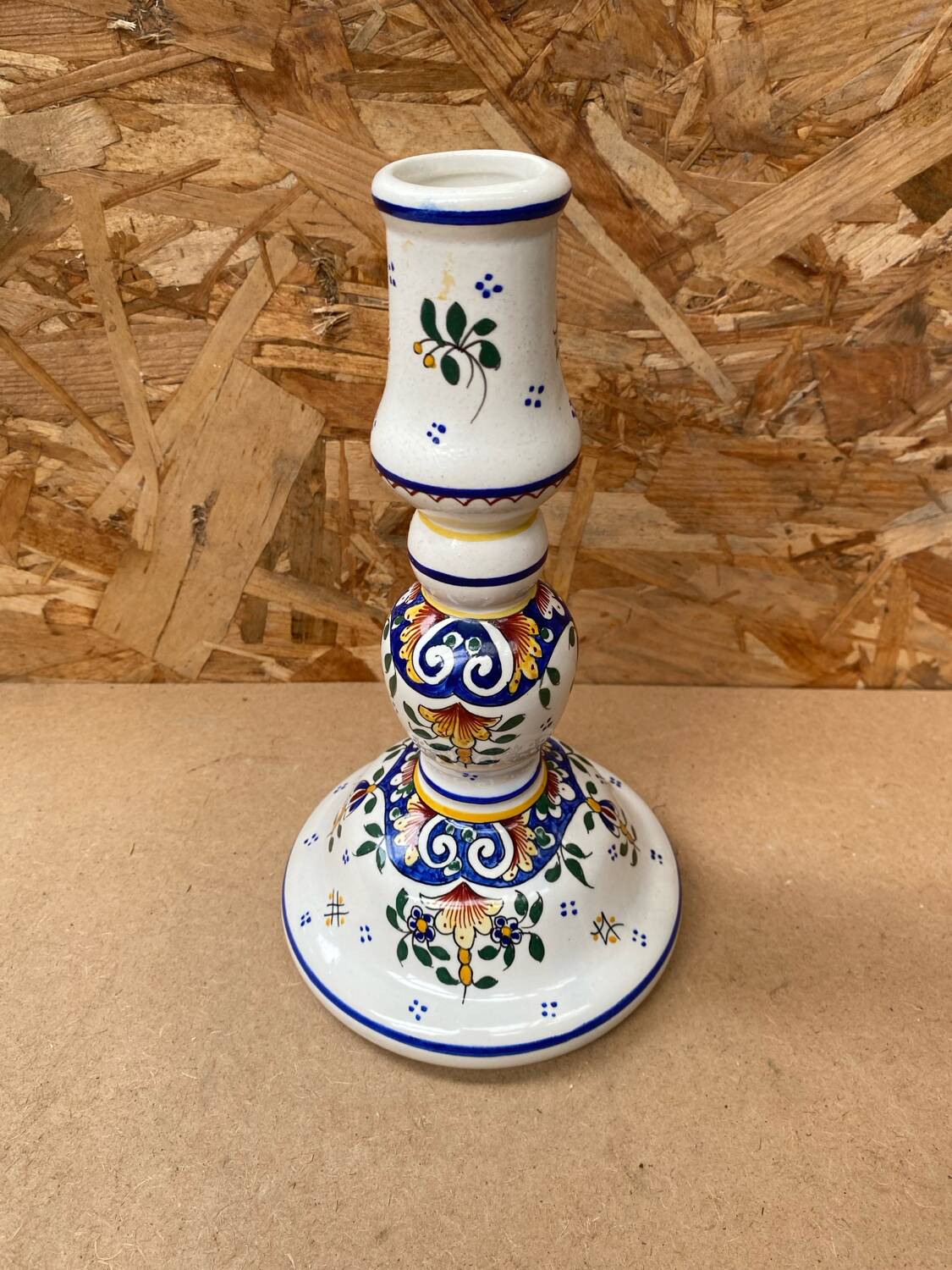 Old candle holder r. delarue rouen decor white ceramic painted vintage