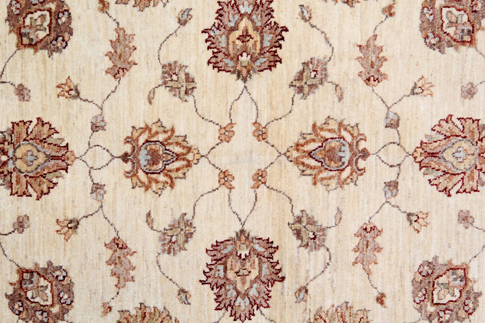 Handmade Cream Wool Rug, Traditional Floral Carpet for Bedroom Living Room
