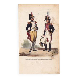 Gravure XIXe 1840 Grenadier Musicien Uniforme Militaire Garde Impériale Napoléon Bonaparte