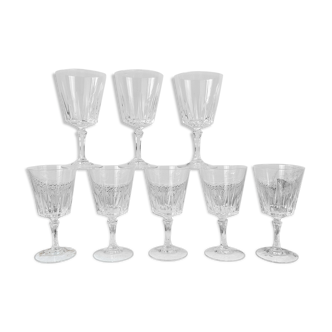 8 Crystal D'Arques red wine glasses model "VERSAILLES"