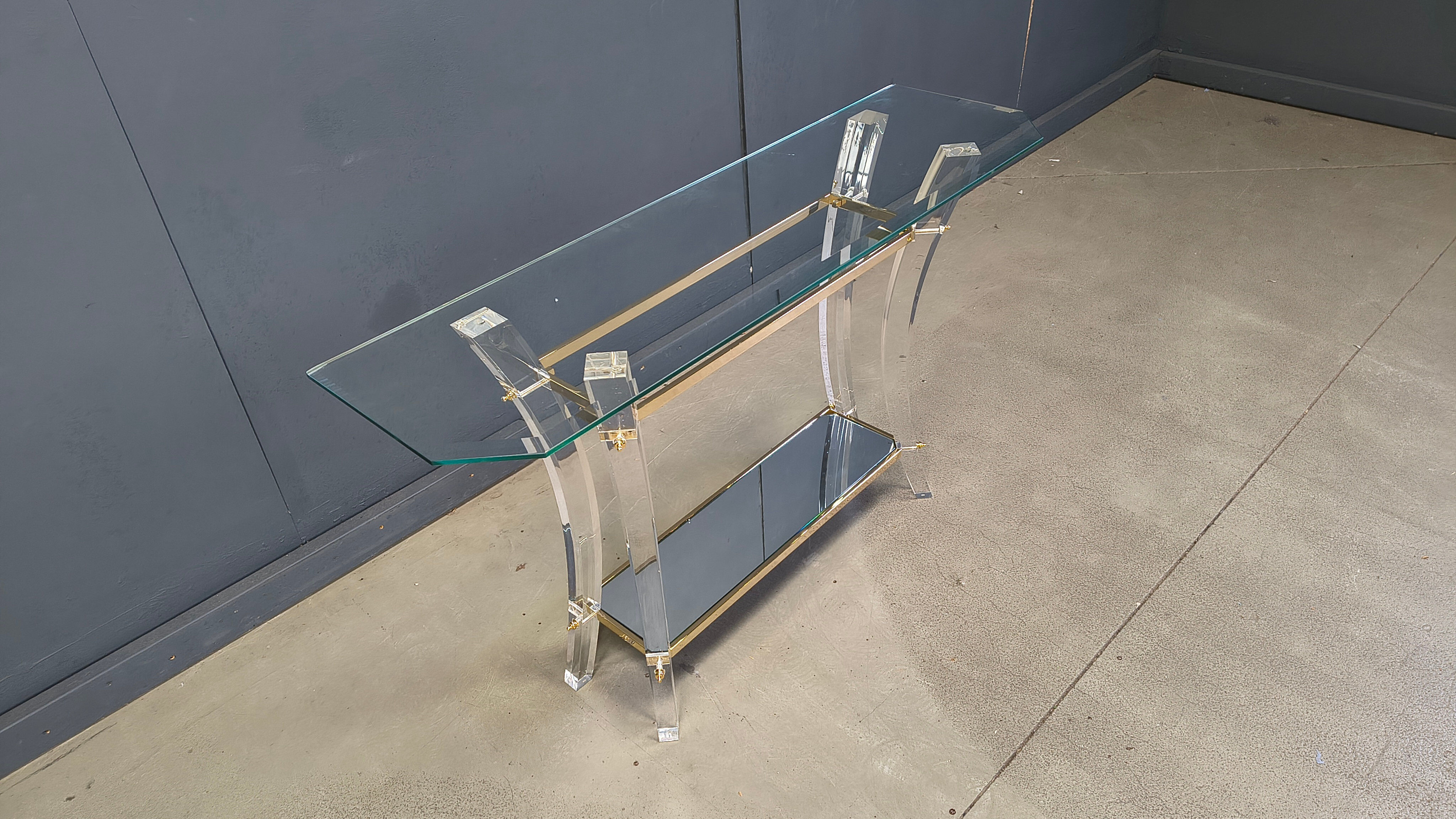 Brass and lucite console table, 1970s