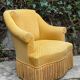 Vintage mustard yellow flocked velvet armchair