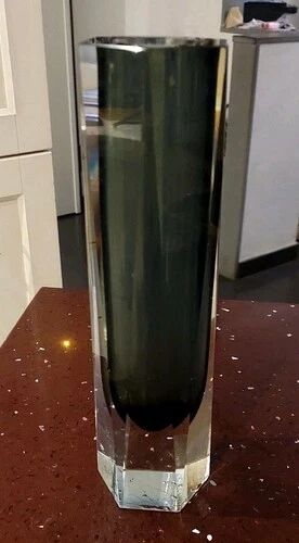 Vase Vintage En Verre Murano Sommerso Goutte Gris Fumé Transparent Années 6