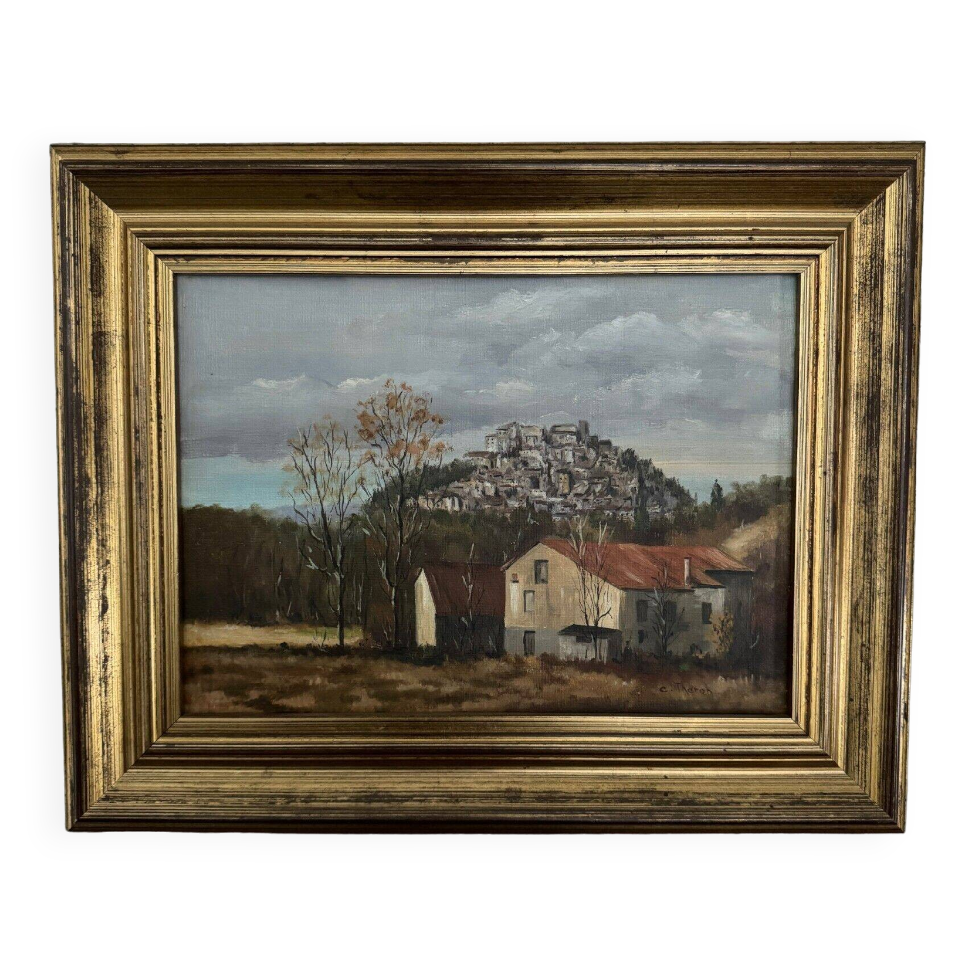 Oil on canvas by C. Theron Cordes-sur-Ciel Tarn 1991
