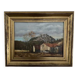Oil on canvas by C. Theron Cordes-sur-Ciel Tarn 1991