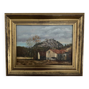 Huile sur toile par C. Theron Cordes-sur-Ciel Tarn 1991