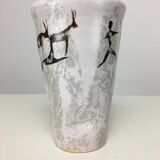 Vase céramique décor pariétal, années 50 signée yurtsua