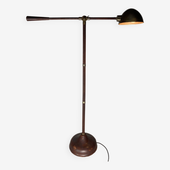 Lampadaire gainé de cuir et cousu, années 1970