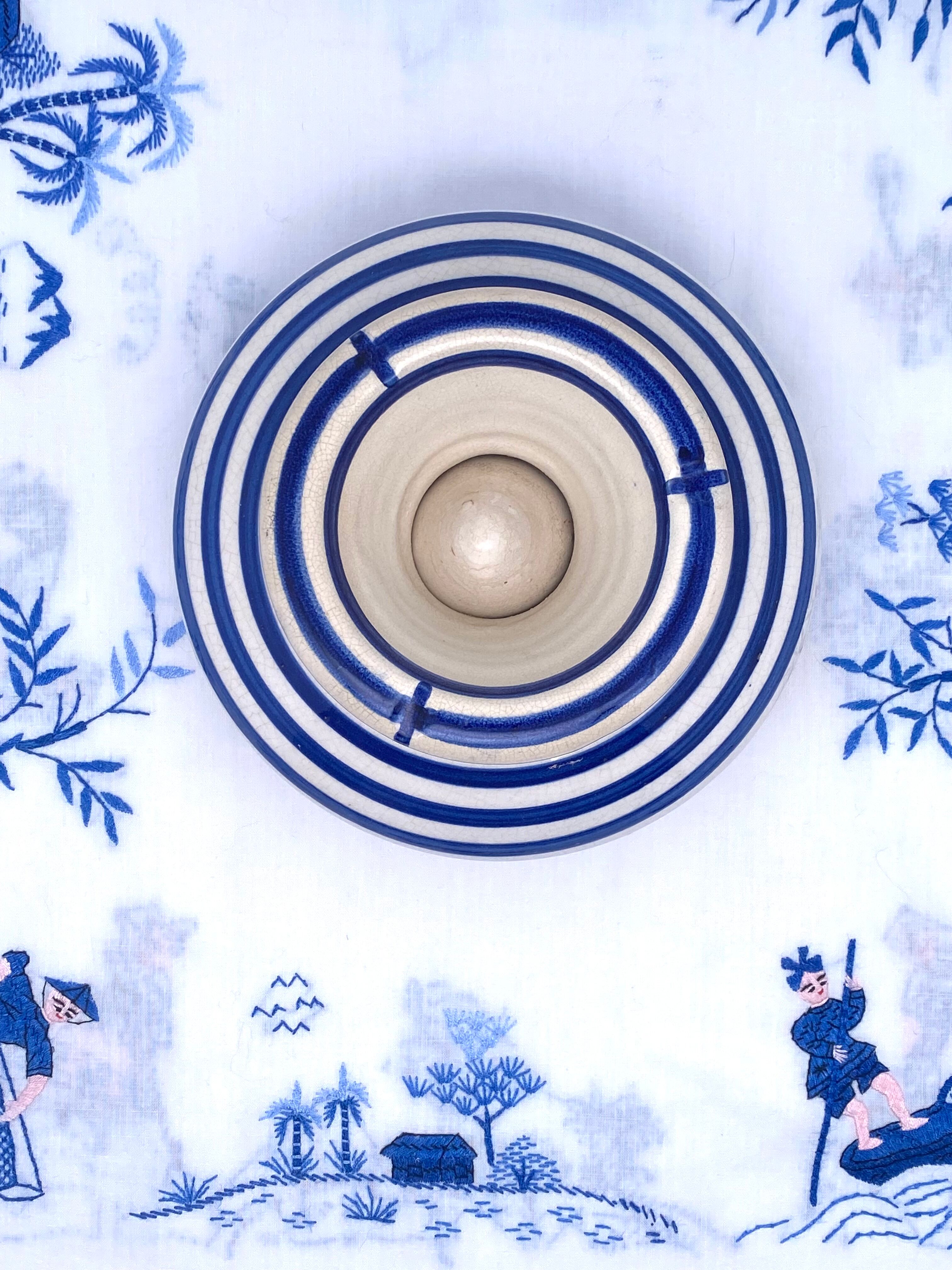 Moroccan ashtray with blue and white stripes