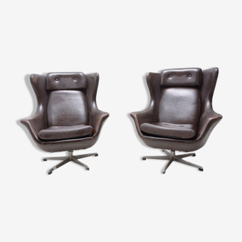 Pair of leather swivel armchairs from UP Zavody, 1970´s