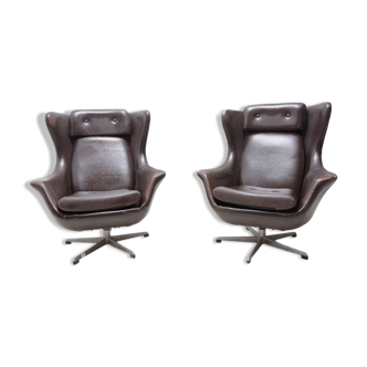 Pair of leather swivel armchairs from UP Zavody, 1970´s