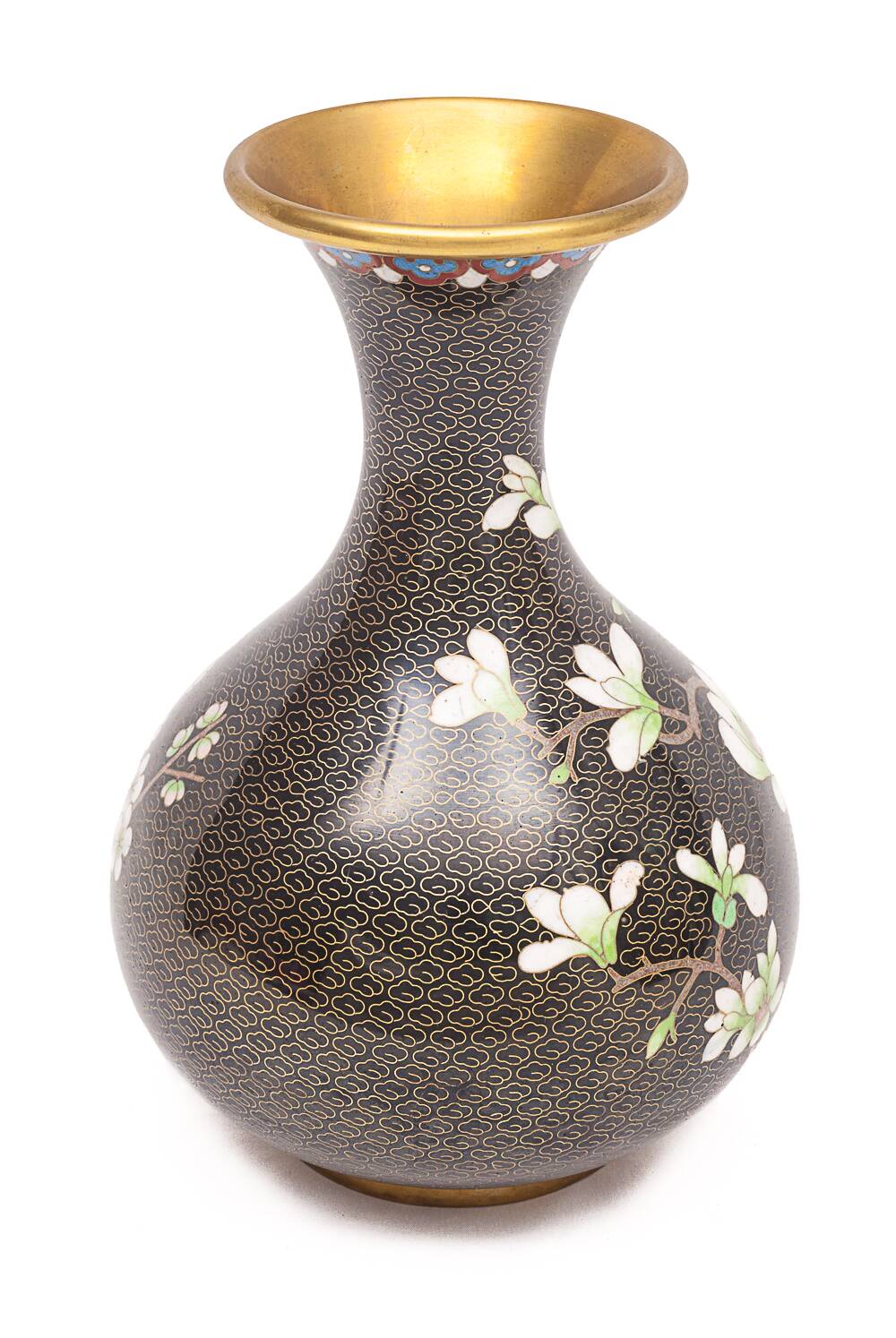 Chinese enameled brass vase