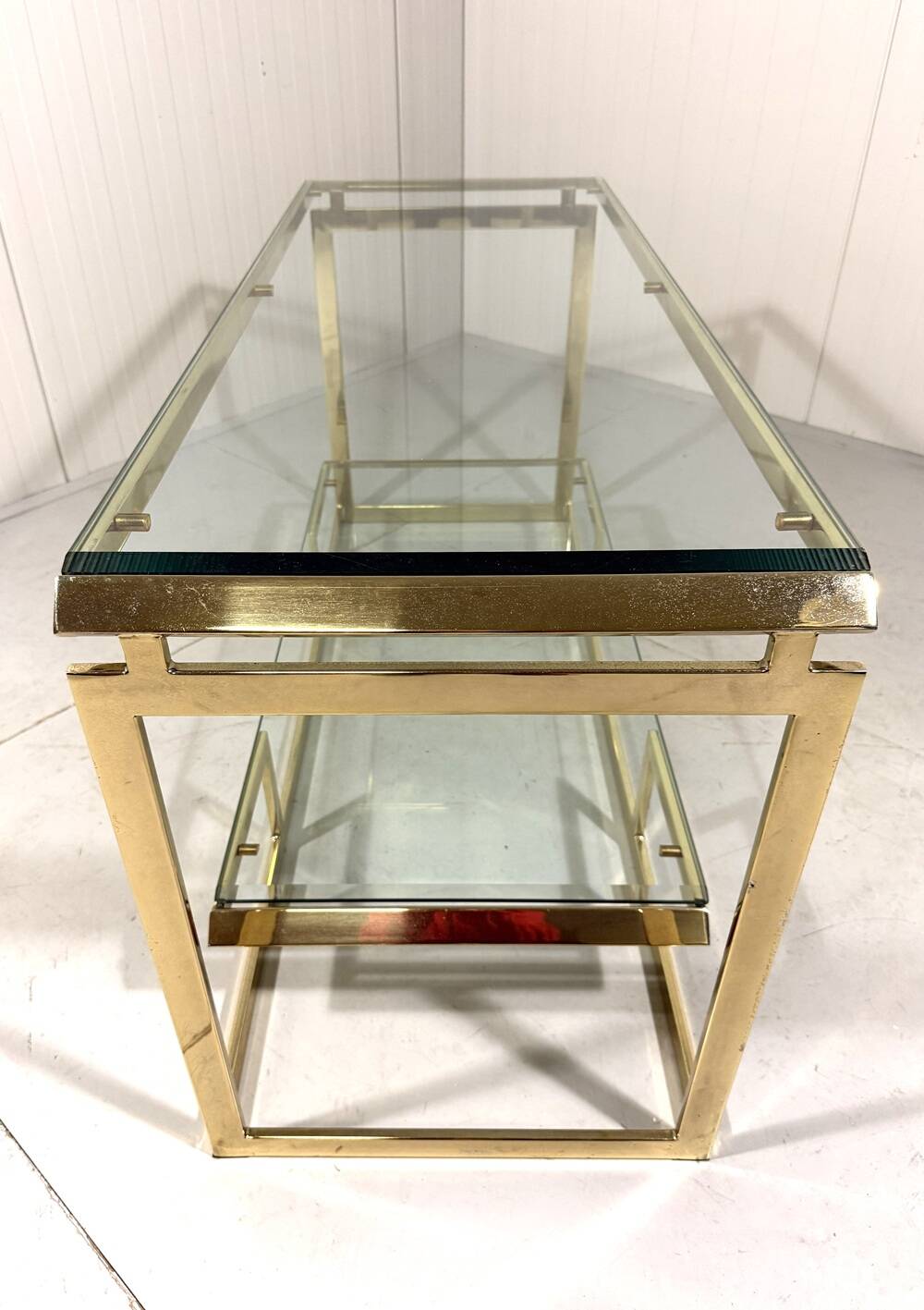 Brass & Bevelled Glass Two Tier Console Table 1970’s