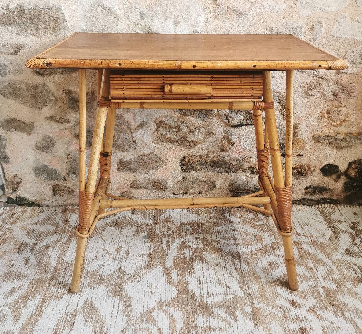 Vintage rattan desk from the 60s