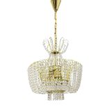 Kamenický Šenov crystal chandelier, gilded brass, 1970s, Czechoslovakia