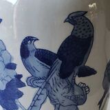Asian baluster vase. Exotic floral/bird designs. Feather friezes, hearts. High 36 cm