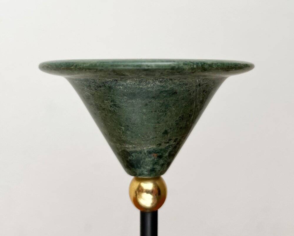 Postmodern Italian candlestick in metal and stone, 1980s.