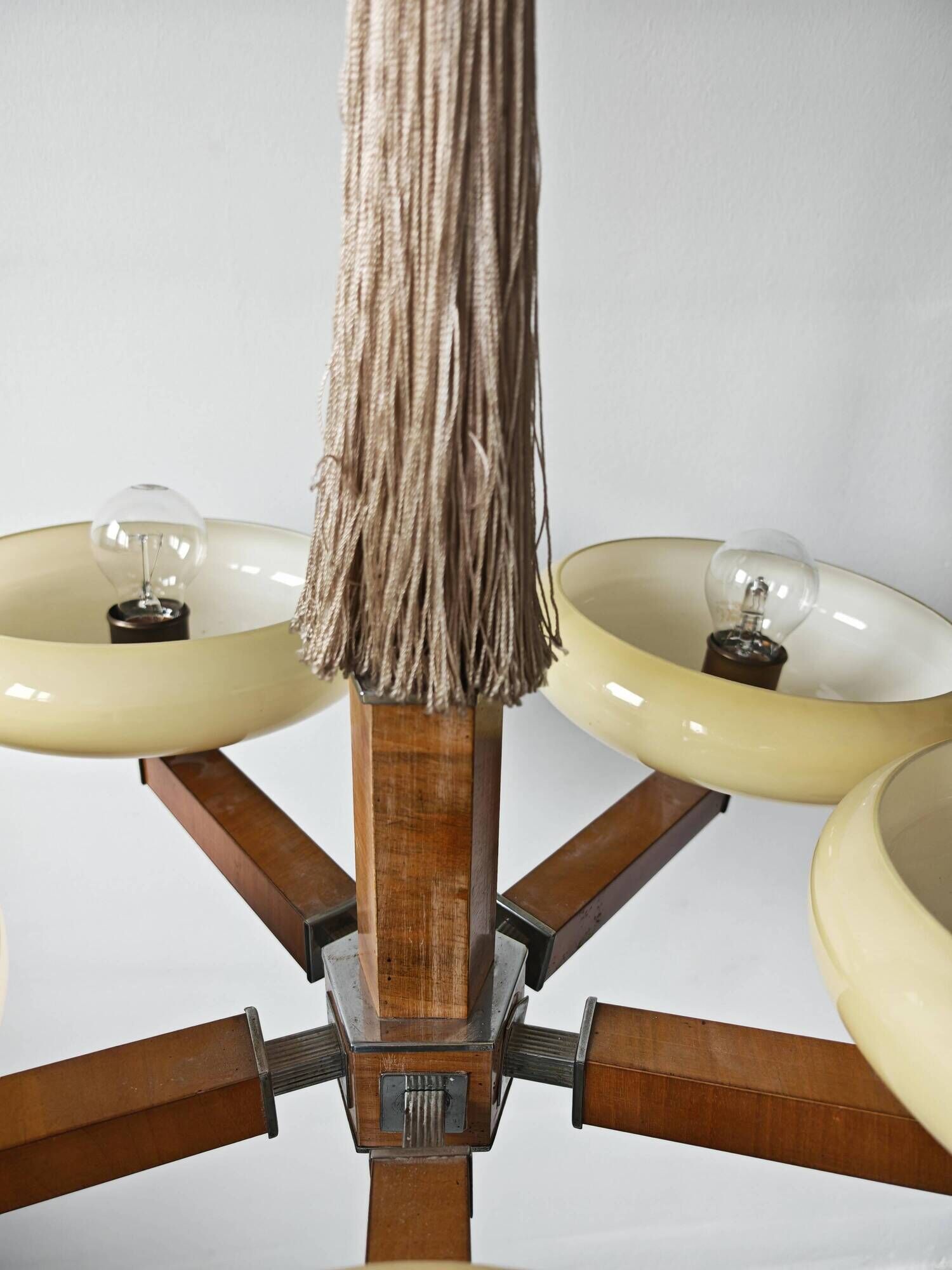 Art Deco Chandelier with 5 Arms and Round Shades from the 1930s