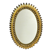 Miroir soleil en métal doré espagnol de style hollywood regency bohémien des années 1960