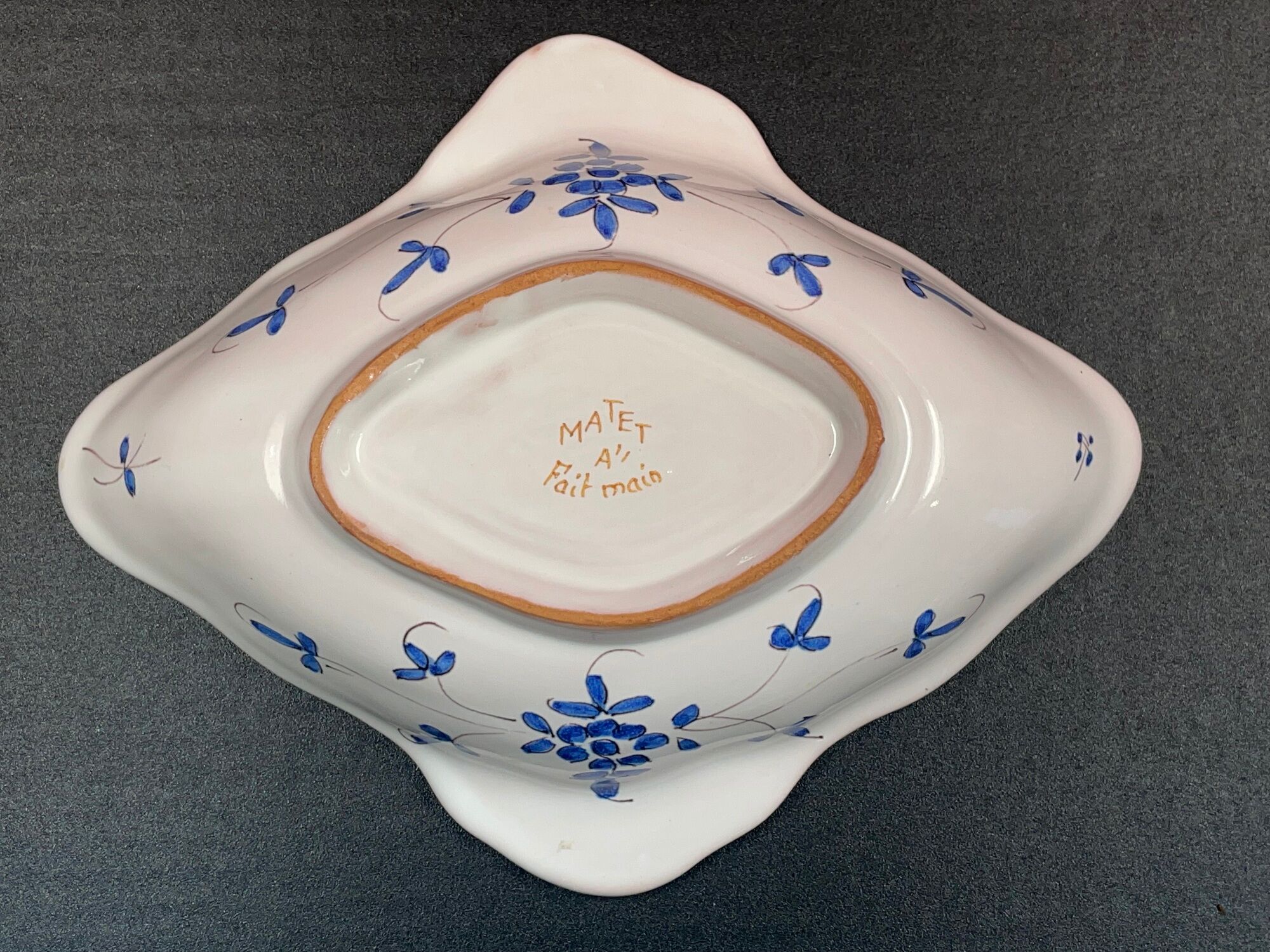Faience of Moustiers - Vide Poche signed Matet A vintage blue bird decoration fly