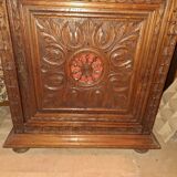 Antique carved oak wardrobe – figurative scene – late 19th century