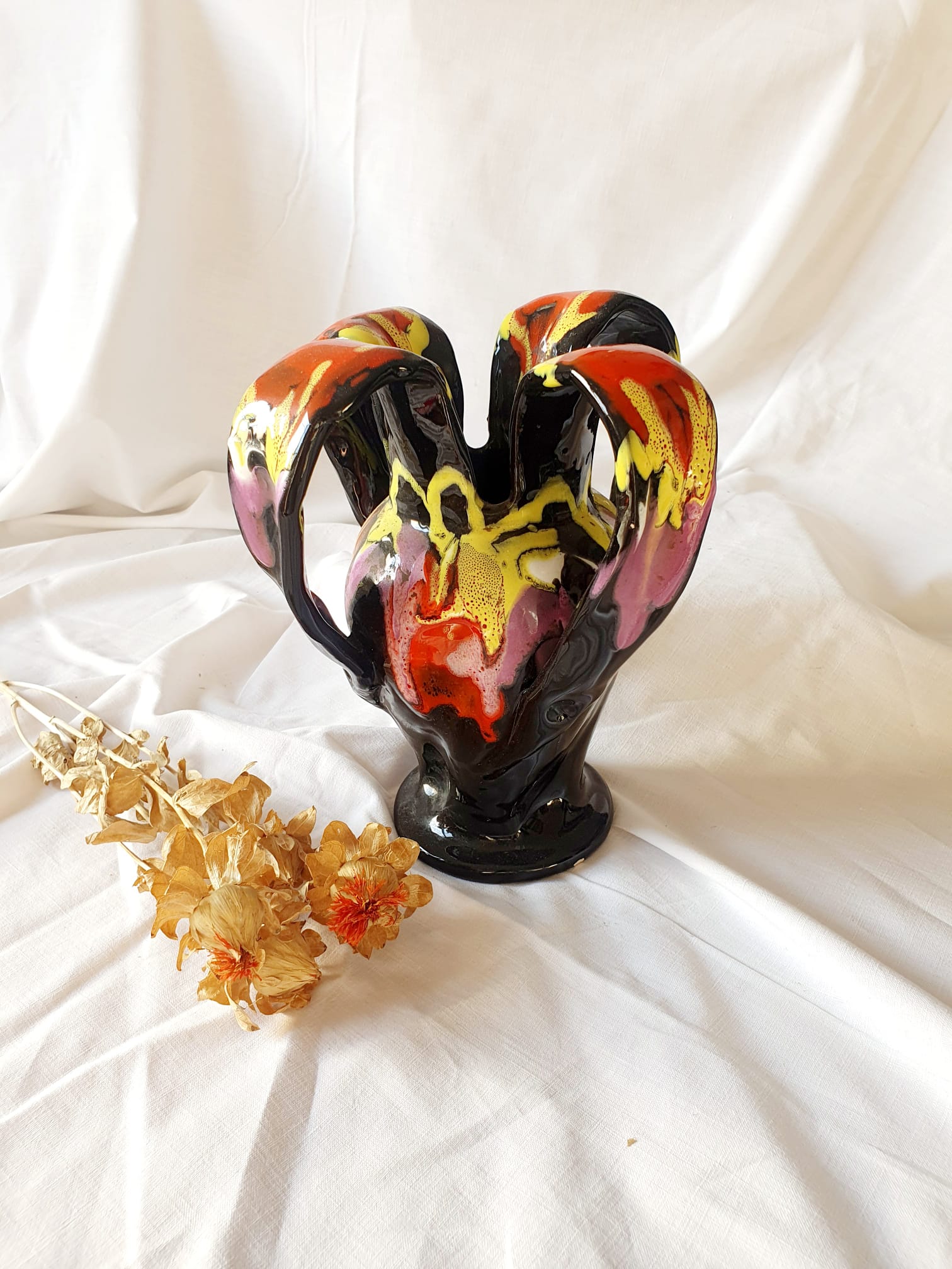Multicolored flamed ceramic vase Vallauris