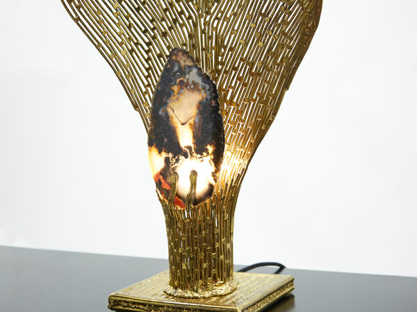 Lampe laiton pierres par Henri Fernandez pour Maison Honoré 1970