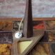 Art Deco lamp, table lamp, bedside lamp, conical wooden lamp with triangular base, 40s.