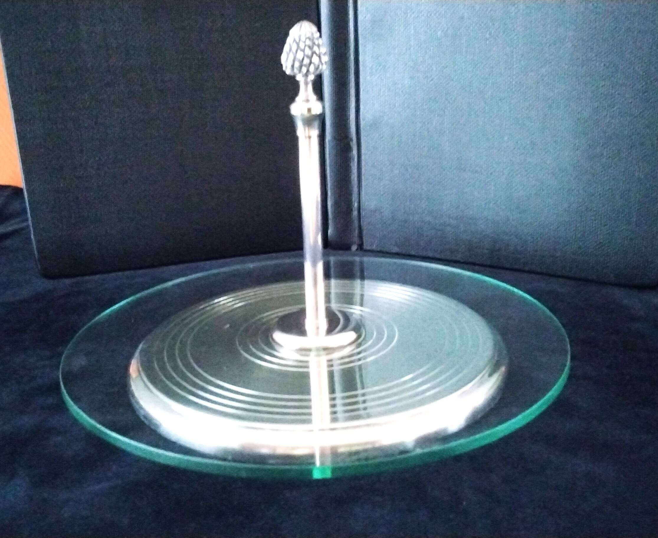 Cheese platter in glass and silver-plated metal Alexandre Gelb