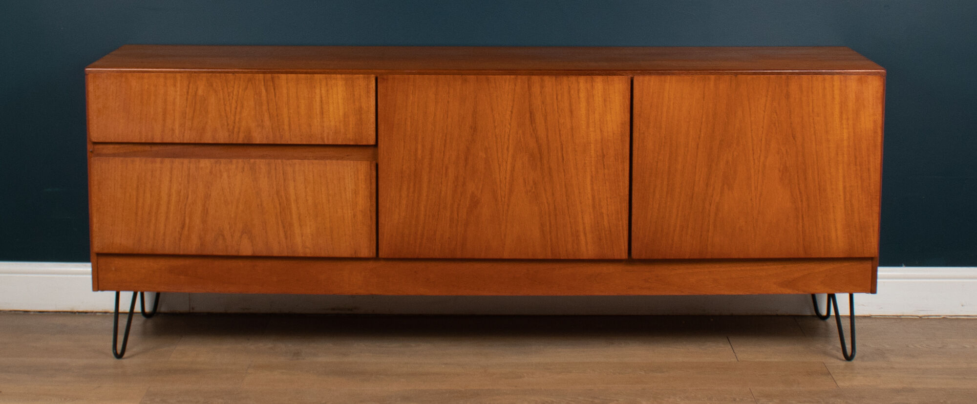 Retro Teak 1960s White & Newton Style S Form Sideboard Cabinet On Hairpin Legs