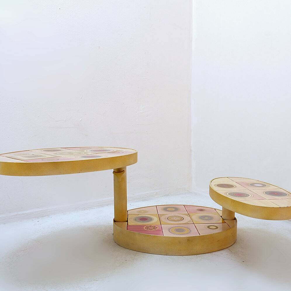 French pink ceramic swivel coffee table by Georges Pelletier, 1960s.