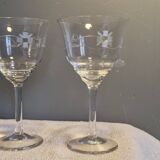 4 antique water glasses, engraved and cut crystal - 1940s