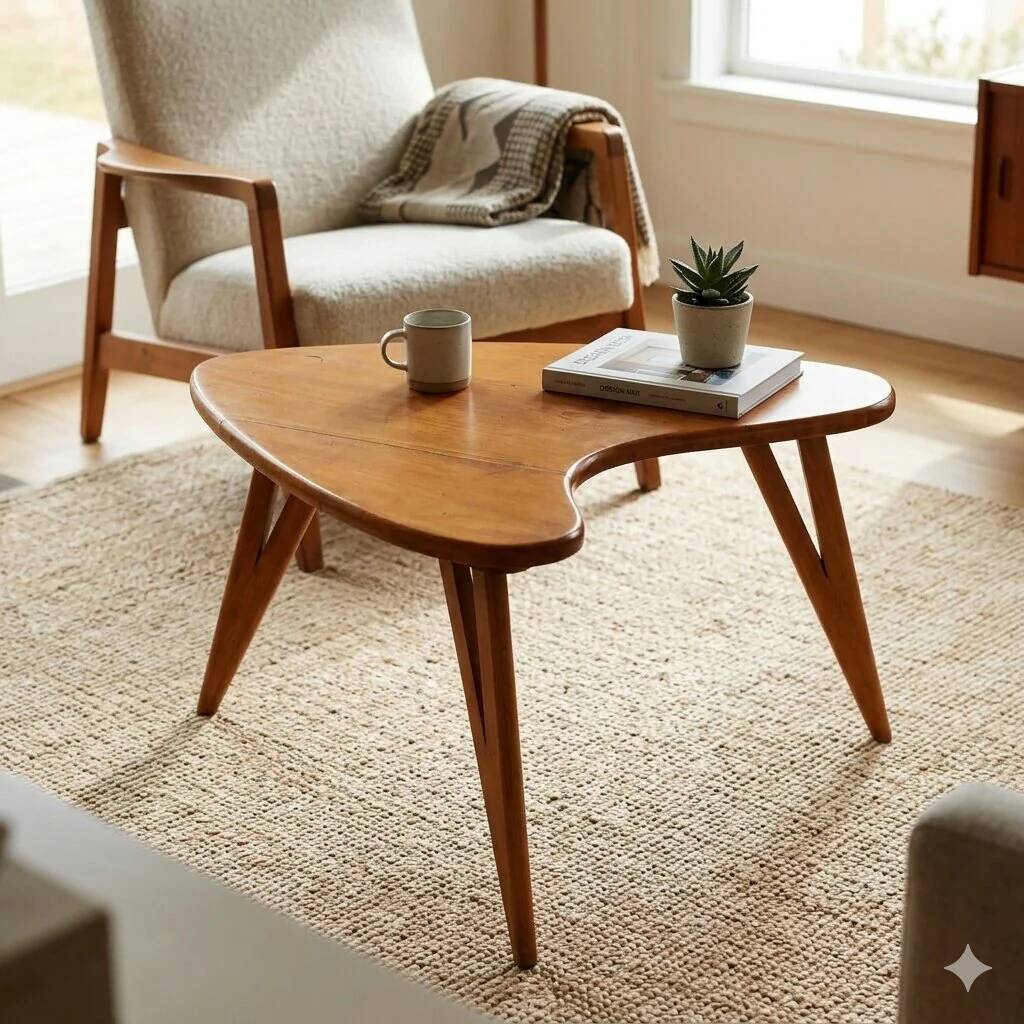 Vintage beech wood coffee table, painted, design from the 1950s.