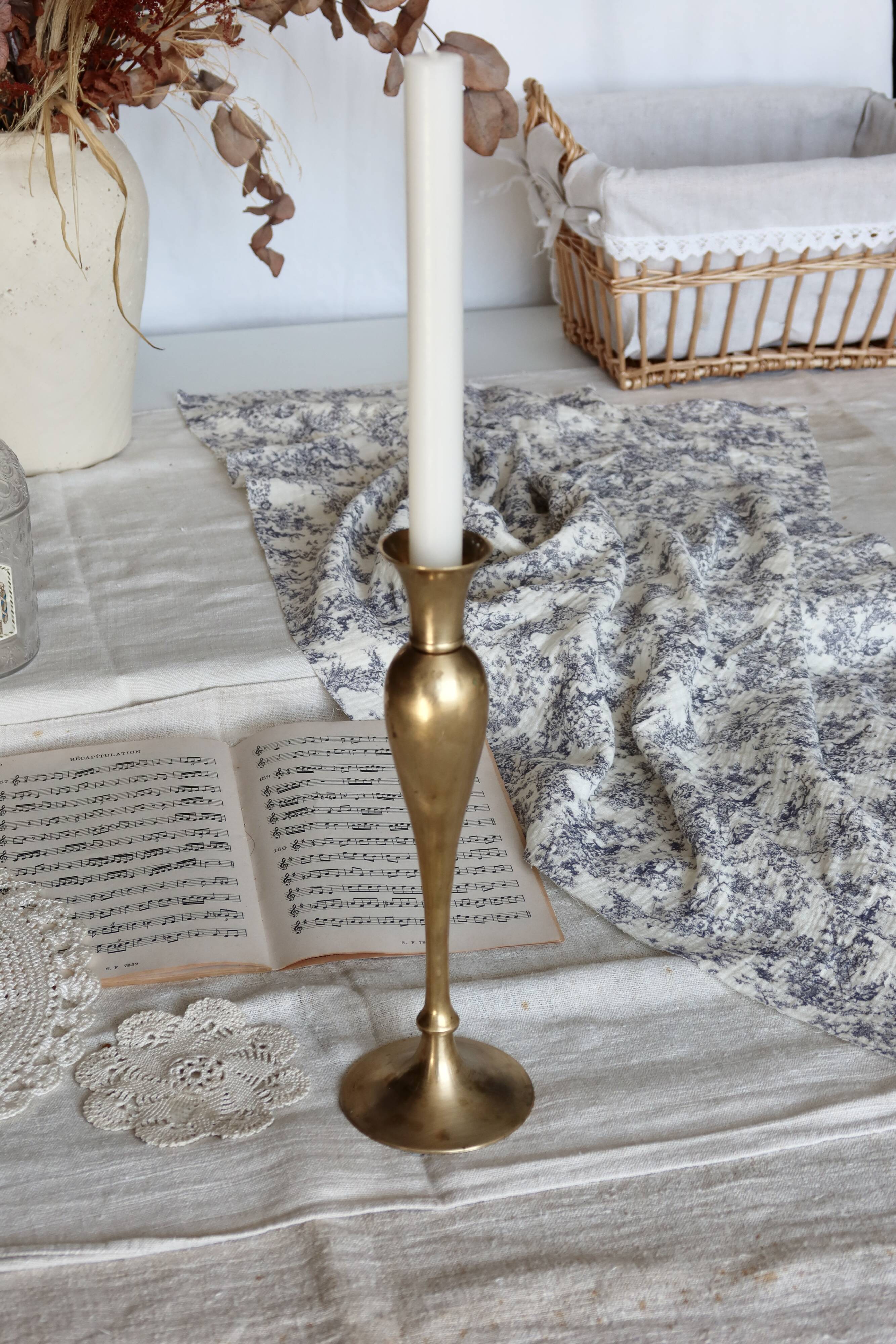 Large antique brass candle holder in Art Deco style