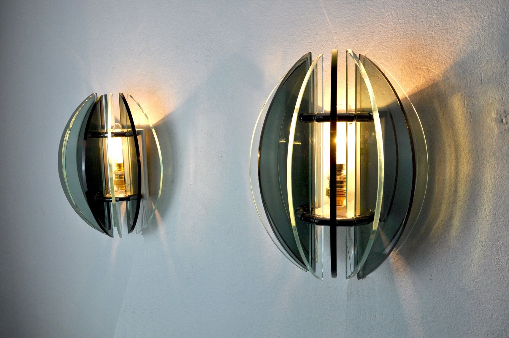 Pair of Veca wall lamps, two-tone murano glass, Italy, 1960