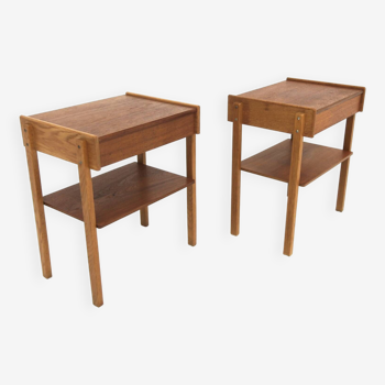 Set de 2 tables chevets en teck et en chêne, Suède, 1960