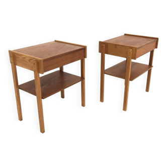 Set de 2 tables chevets en teck et en chêne, Suède, 1960