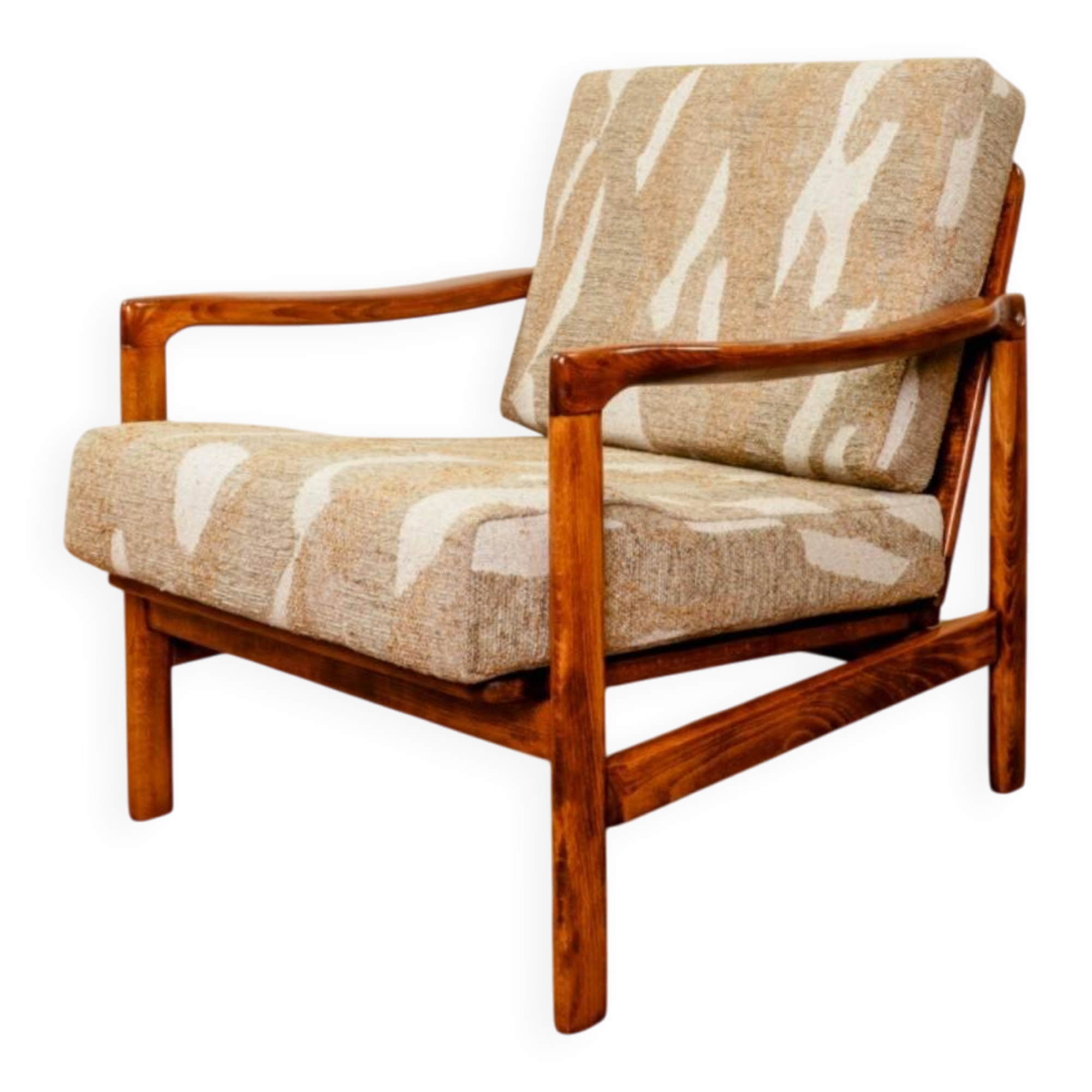 Vintage armchair in safari beige, 1965 mid-century modern design.