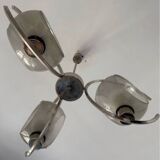 Vintage suspension with 3 smoked glass globes and chrome metal from the 1970s.