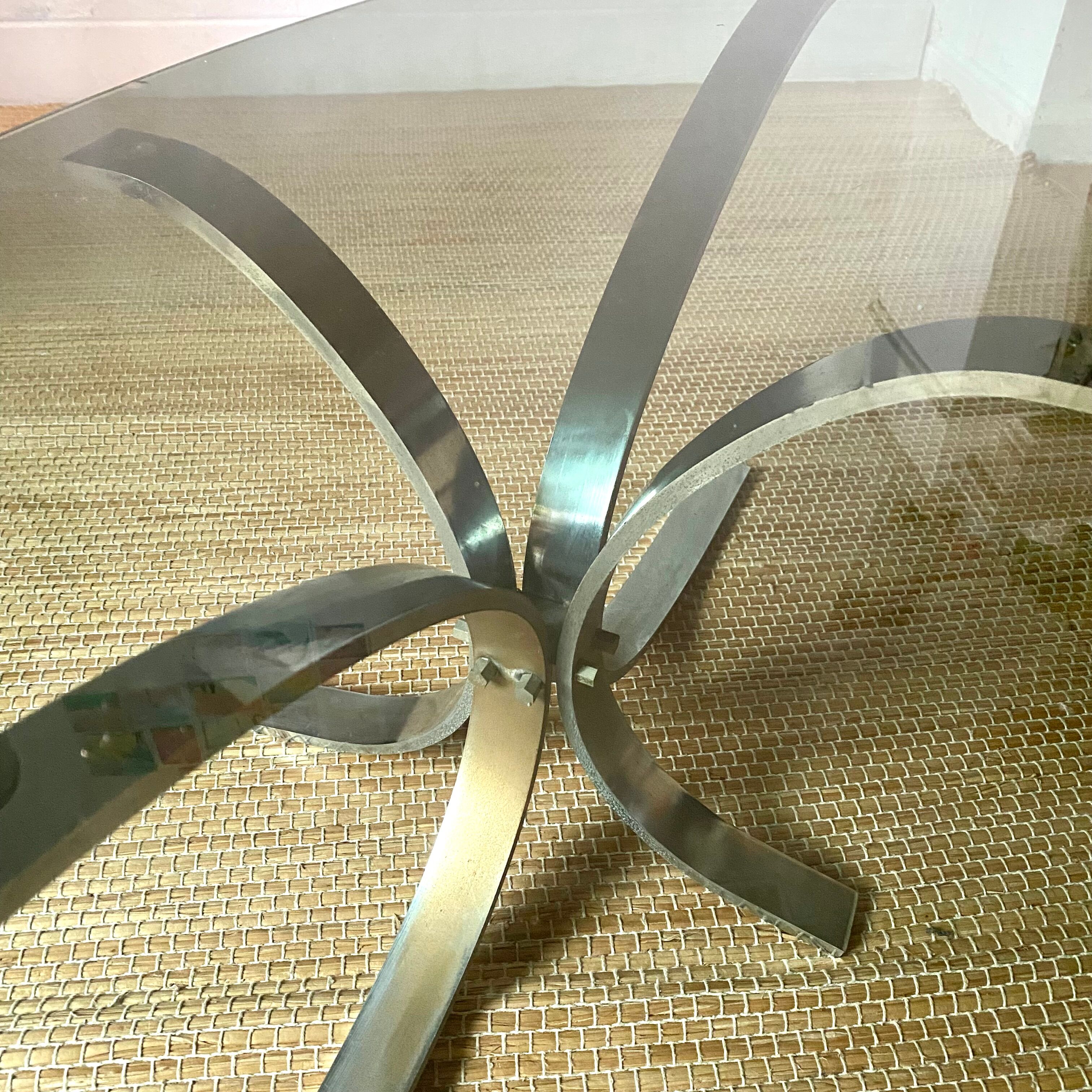 Design coffee table in metal and smoked glass 70s