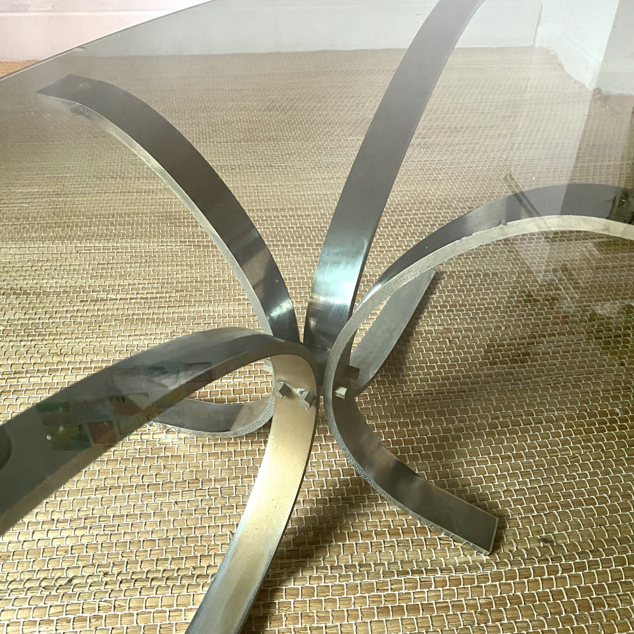 70s design coffee table in metal and smoked glass