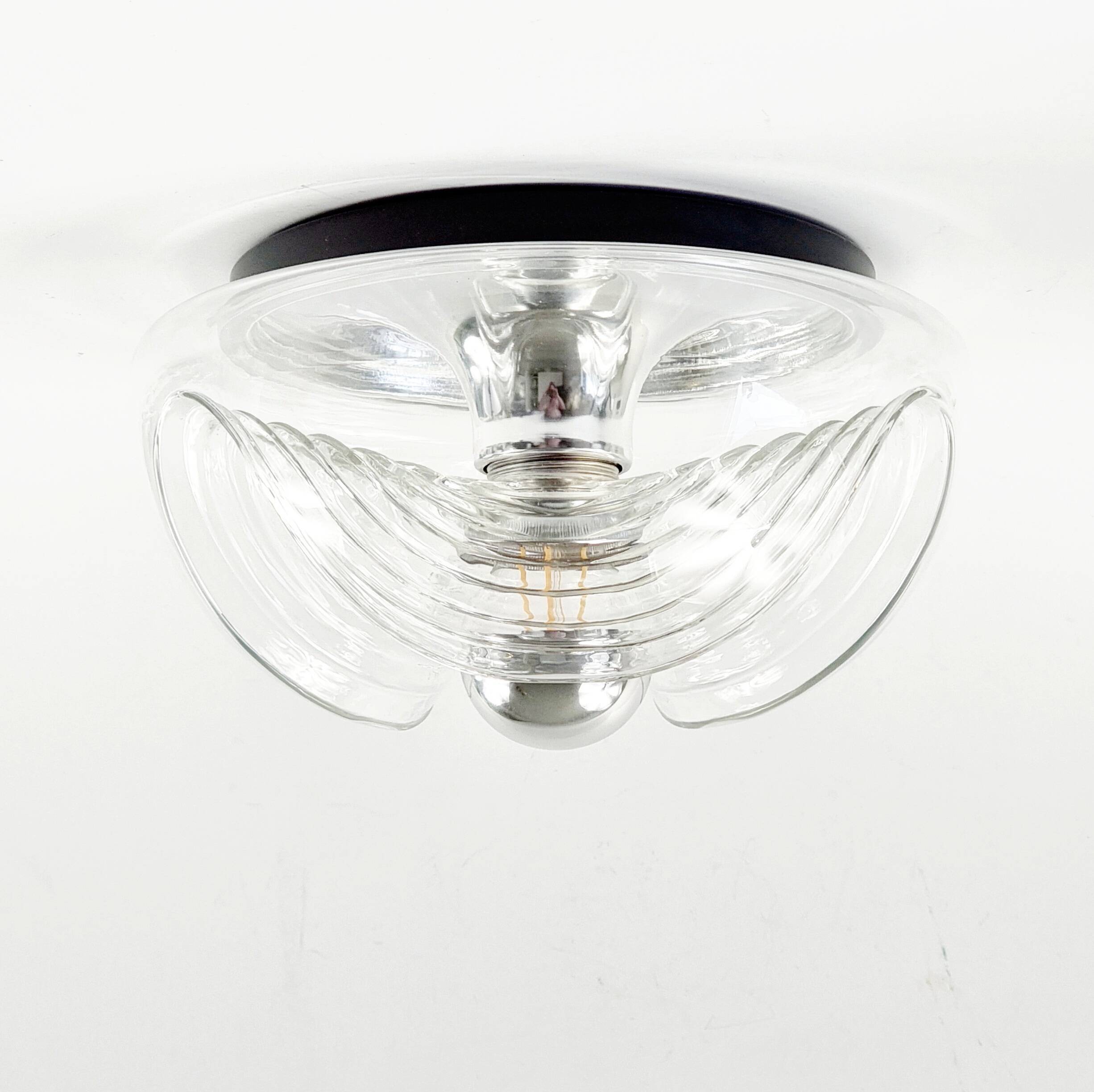 Mid-Century Space Age Glass Wave Ceiling Light - Koch & Lowy for P&P, 1970s