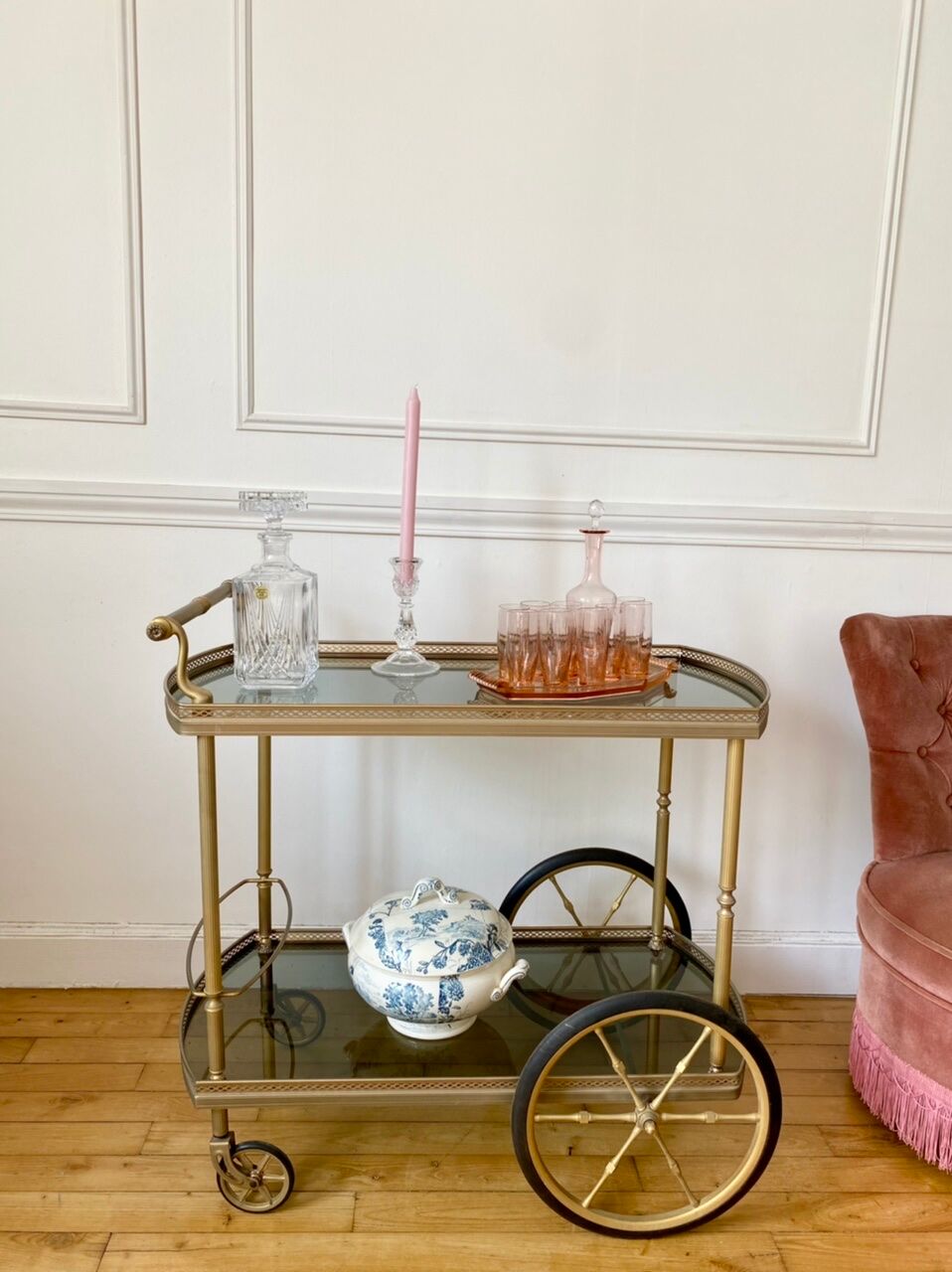 Rolling service gilded brass