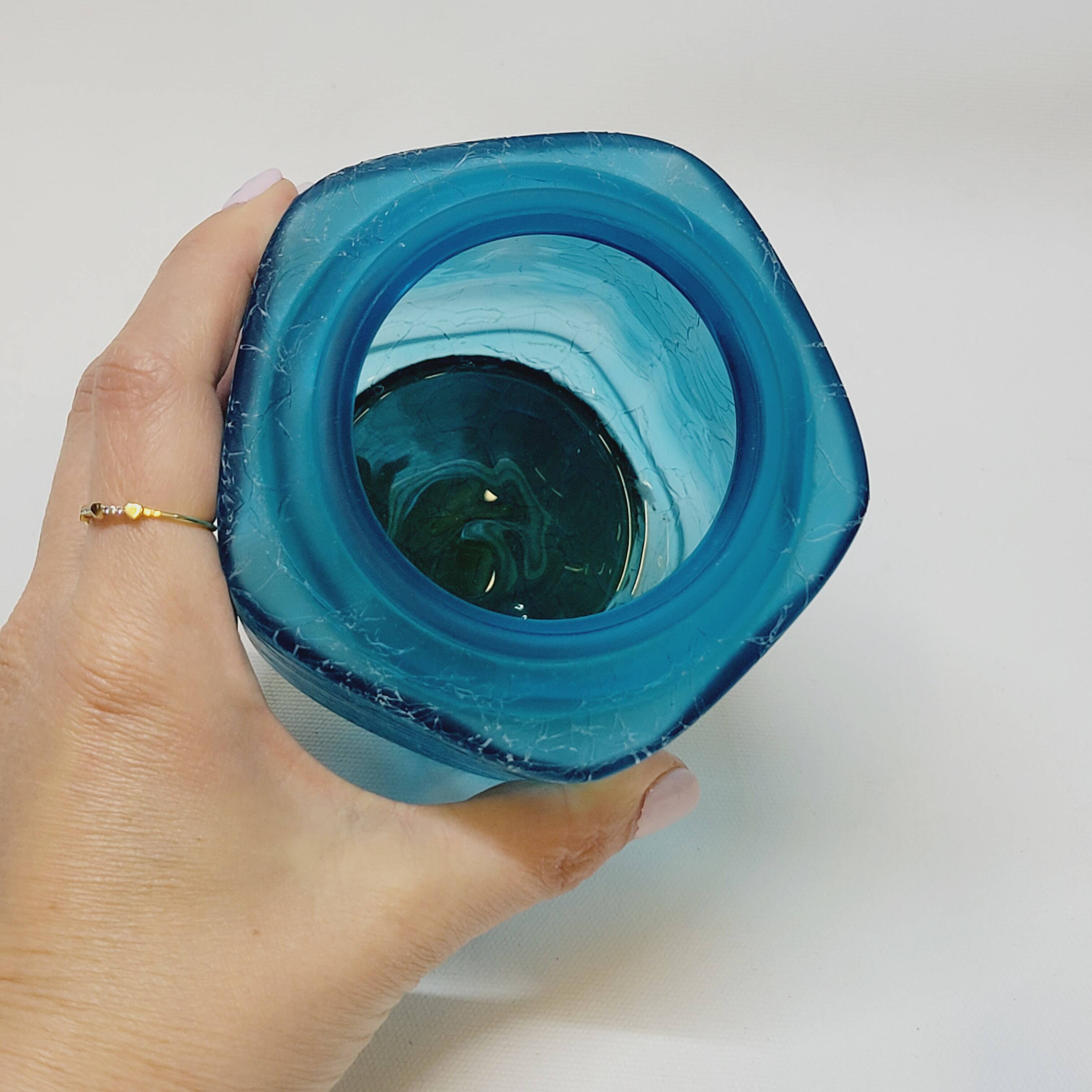 Franck Ma Toilet Box and Spray Bottle in Turquoise Blue Cracked Glass